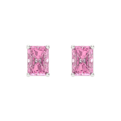2 ctw Pink Zirconia Studs Earrings | 7x5mm Emerald Cut White Gold Screw back | April Birthstone