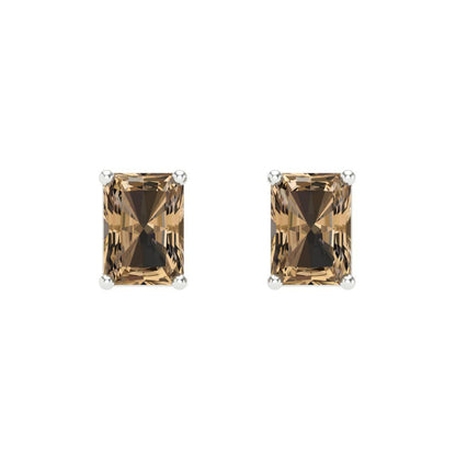 2 ctw Champagne Studs Earrings | 7x5mm Emerald Cut White Gold Screw back | April Birthstone
