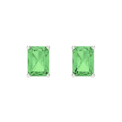 2 ctw Green Zirconia Studs Earrings | 7x5mm Emerald Cut White Gold Screw back | April Birthstone