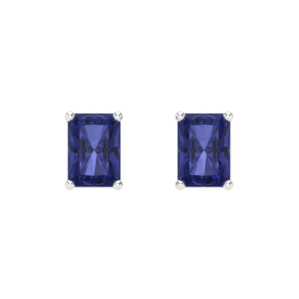 2 ctw Tanzanite Studs Earrings | 7x5mm Emerald Cut White Gold Screw back | December Birthstone
