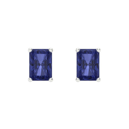 2 ctw Tanzanite Studs Earrings | 7x5mm Emerald Cut White Gold Screw back | December Birthstone