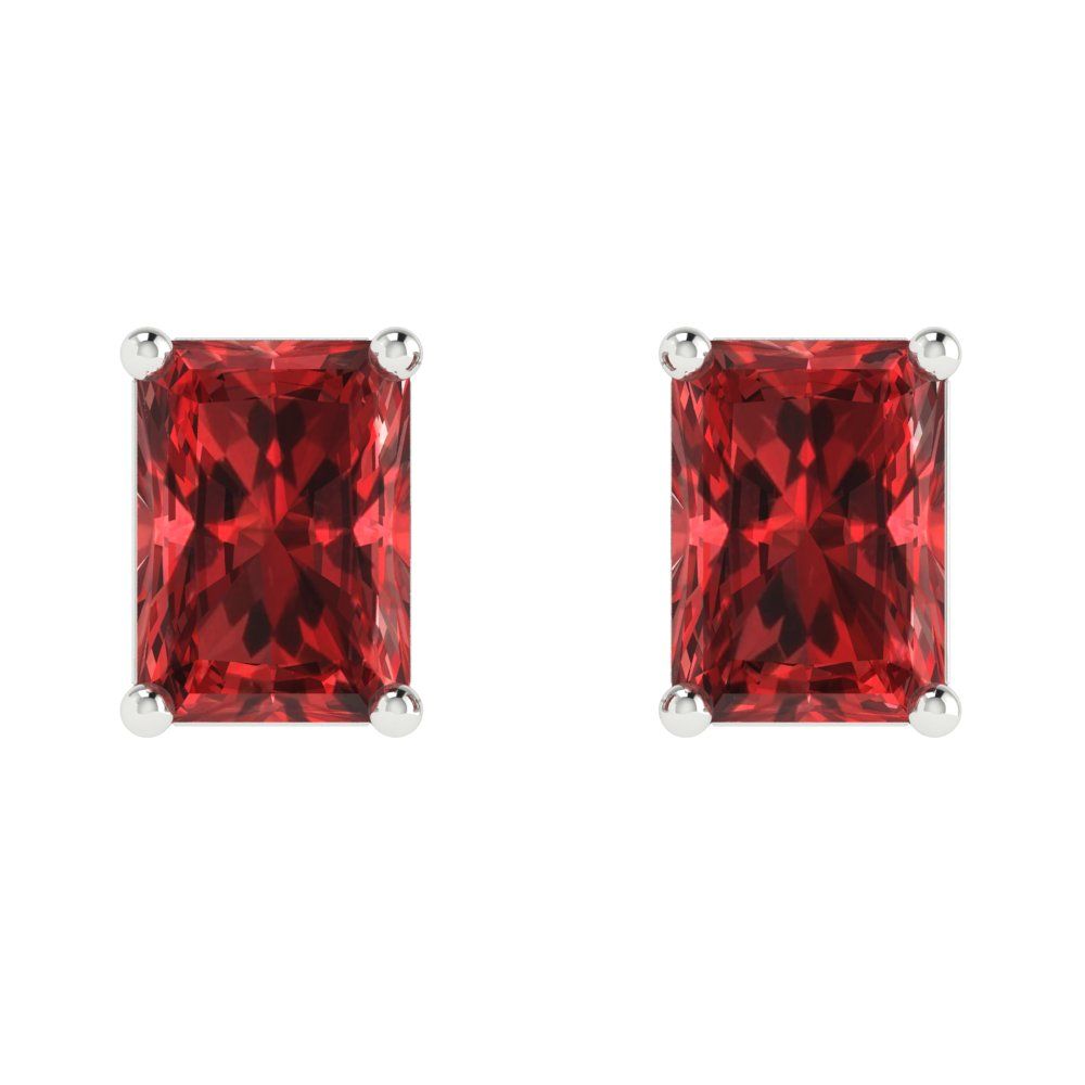 2 ctw Garnet Studs Earrings | 7x5mm Emerald Cut White Gold Screw back | January Birthstone