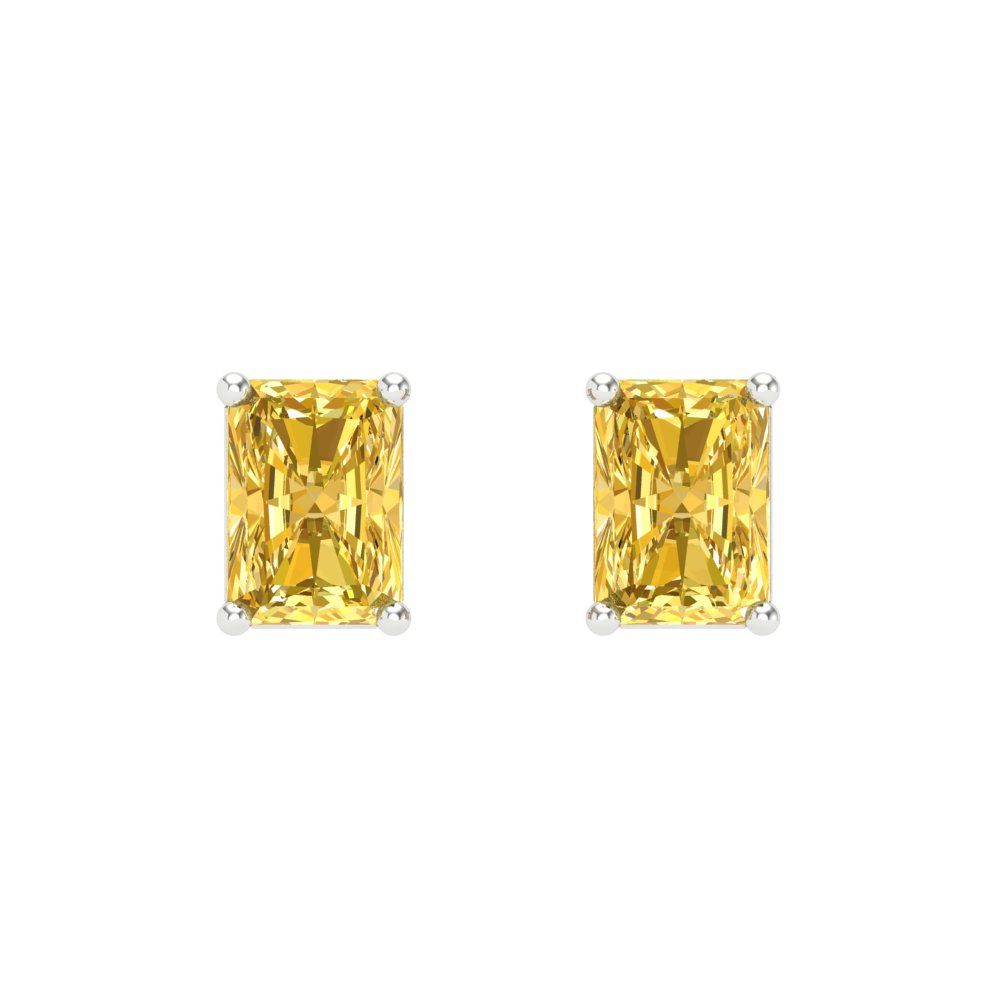 2 ctw Yellow Zirconia Studs Earrings | 7x5mm Emerald Cut White Gold Screw back | April Birthstone
