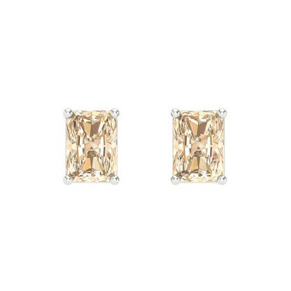 2 ctw Morganite Studs Earrings | 7x5mm Emerald Cut White Gold Screw back | February Birthstone
