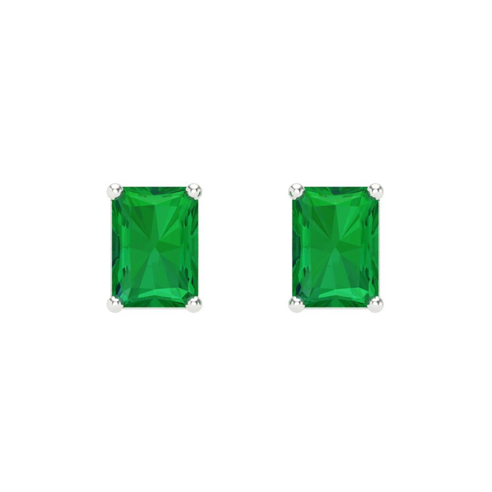 2 ctw Emerald Studs Earrings | 7x5mm Emerald Cut White Gold Screw back | May Birthstone
