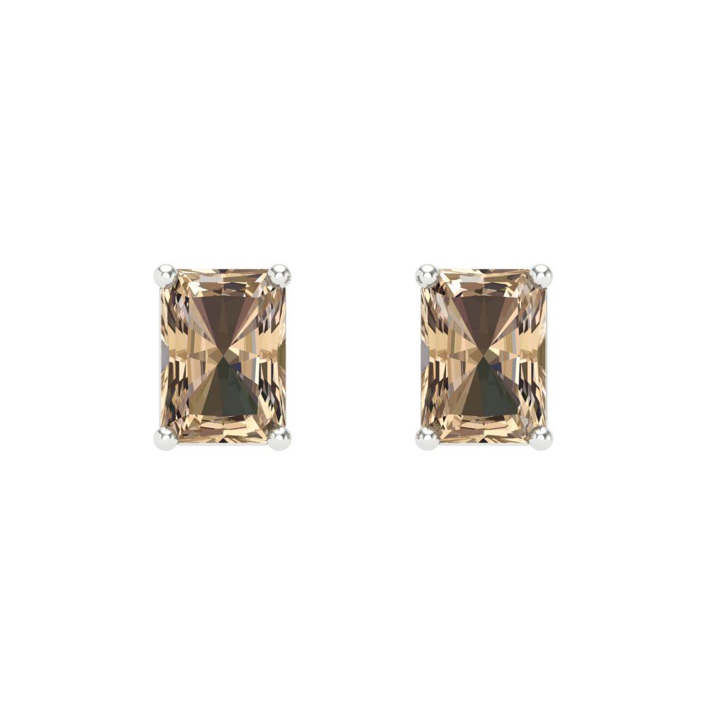 2 ctw Yellow Moissanite Studs Earrings | 7x5mm Emerald Cut White Gold Screw back | April Birthstone