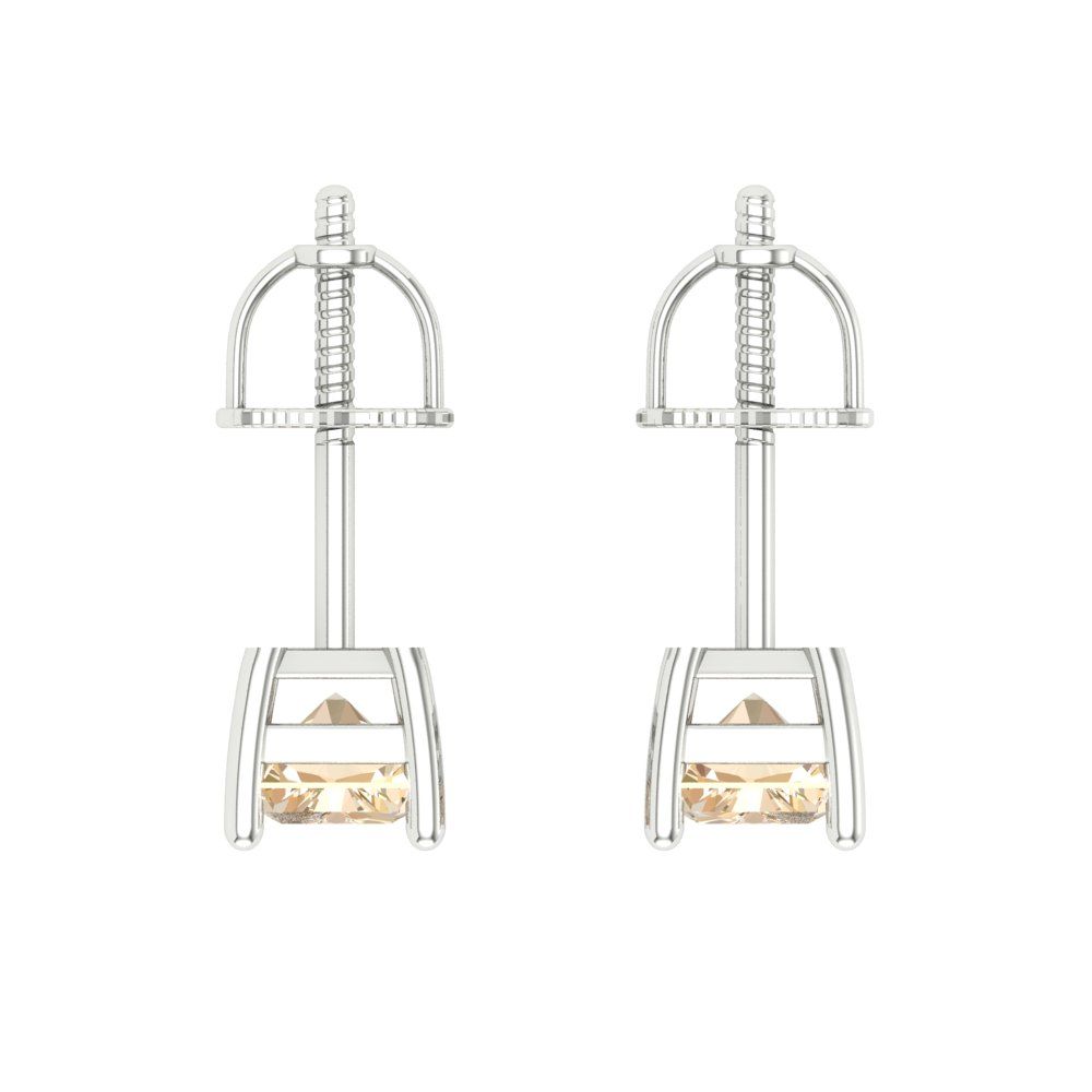 2 ctw Morganite Studs Earrings | 7x5mm Emerald Cut White Gold Screw back | February Birthstone