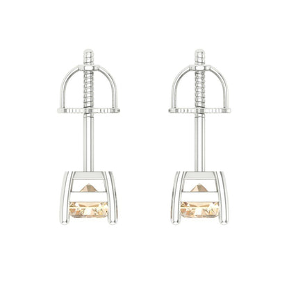 2 ctw Morganite Studs Earrings | 7x5mm Emerald Cut White Gold Screw back | February Birthstone