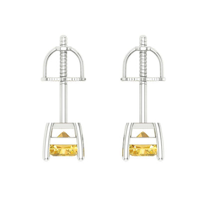 2 ctw Citrine Studs Earrings | 7x5mm Emerald Cut White Gold Screw back | November Birthstone