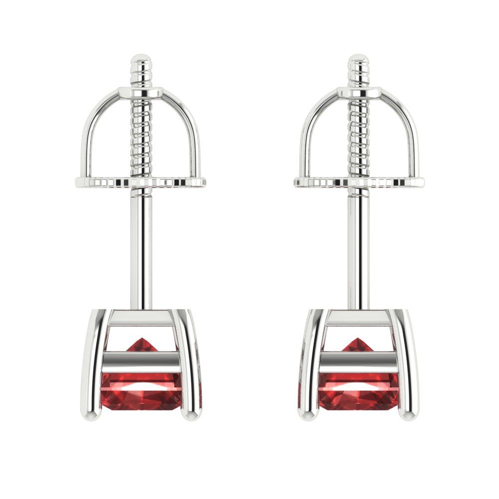 2 ctw Garnet Studs Earrings | 7x5mm Emerald Cut White Gold Screw back | January Birthstone