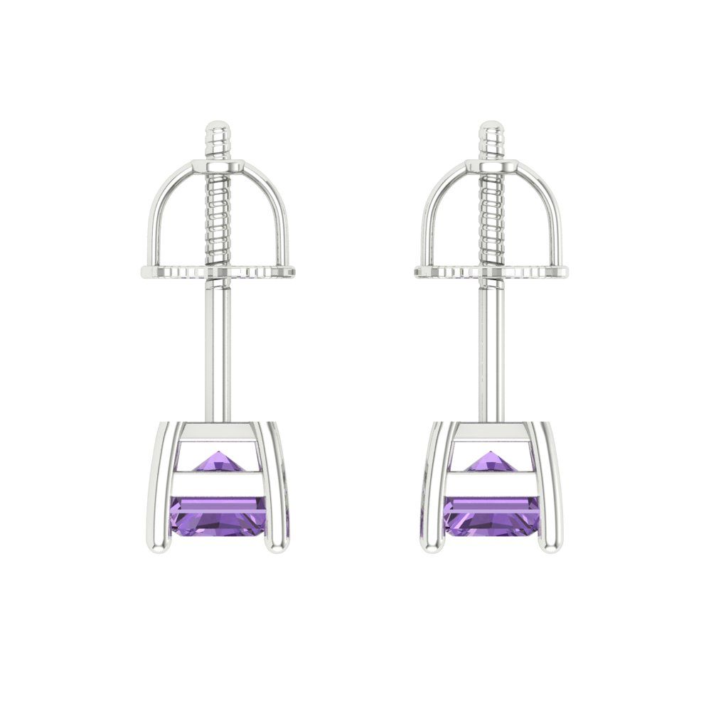 2 ctw Alexandrite Studs Earrings | 7x5mm Emerald Cut White Gold Screw back | June Birthstone