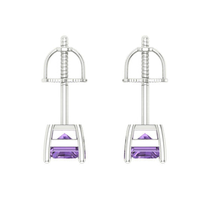 2 ctw Alexandrite Studs Earrings | 7x5mm Emerald Cut White Gold Screw back | June Birthstone