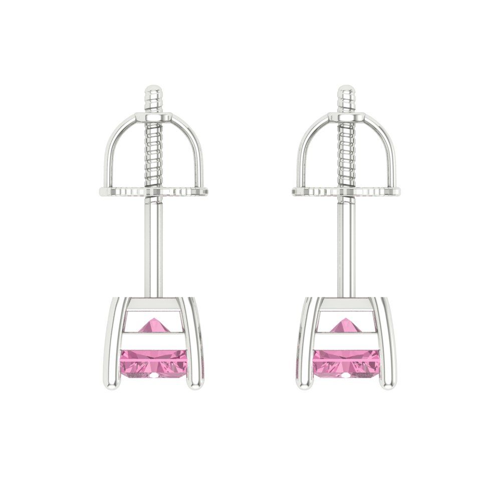 2 ctw Pink Zirconia Studs Earrings | 7x5mm Emerald Cut White Gold Screw back | April Birthstone