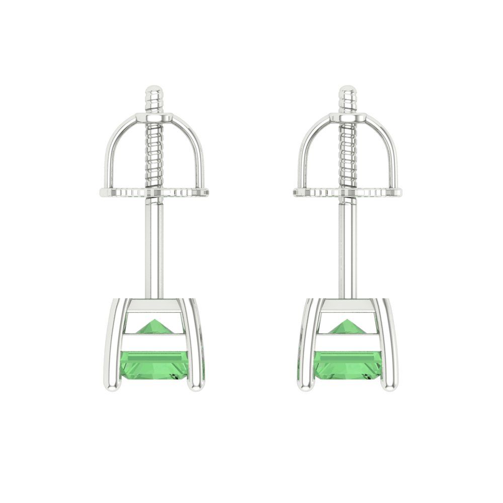 2 ctw Green Zirconia Studs Earrings | 7x5mm Emerald Cut White Gold Screw back | April Birthstone
