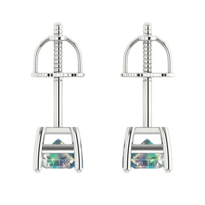 2 ctw Blue Moissanite Studs Earrings | 7x5mm Emerald Cut White Gold Screw back | April Birthstone