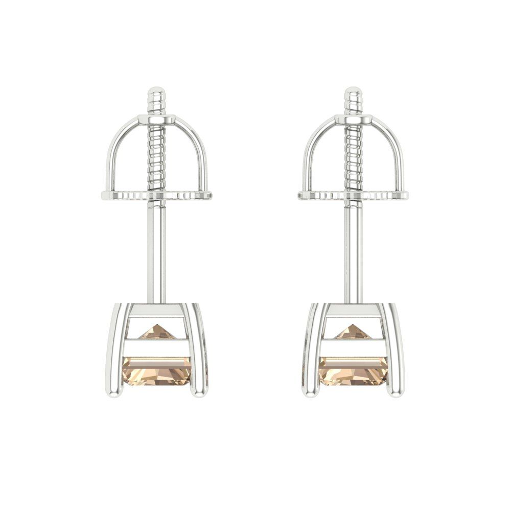 2 ctw Yellow Moissanite Studs Earrings | 7x5mm Emerald Cut White Gold Screw back | April Birthstone