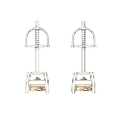 2 ctw Yellow Moissanite Studs Earrings | 7x5mm Emerald Cut White Gold Screw back | April Birthstone