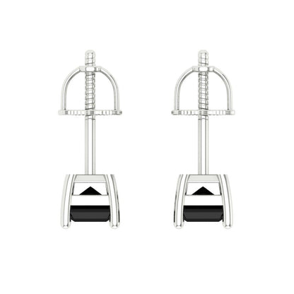 2 ctw Onyx Studs Earrings | 7x5mm Emerald Cut White Gold Screw back | July Birthstone