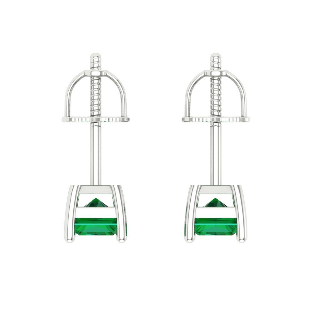 2 ctw Emerald Studs Earrings | 7x5mm Emerald Cut White Gold Screw back | May Birthstone