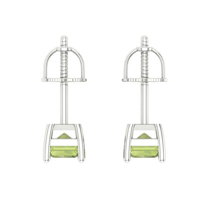 2 ctw Peridot Studs Earrings | 7x5mm Emerald Cut White Gold Screw back | August Birthstone