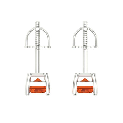 2 ctw Red Zirconia Studs Earrings | 7x5mm Emerald Cut White Gold Screw back | April Birthstone