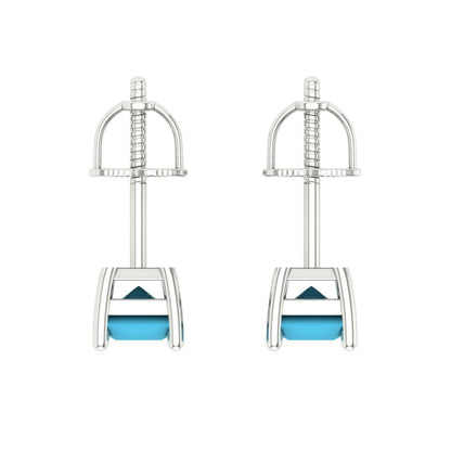 2 ctw Turquoise Studs Earrings | 7x5mm Emerald Cut White Gold Screw back | December Birthstone