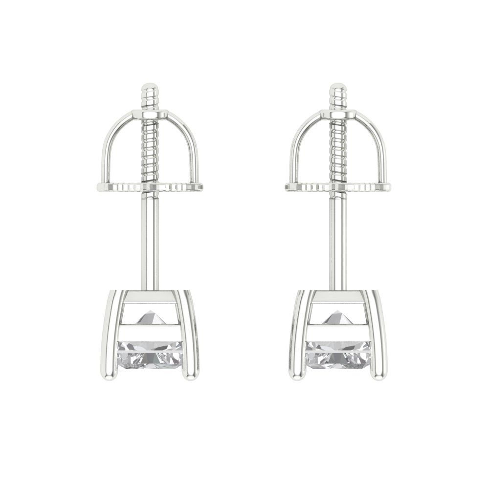 2 ctw Moissanite Studs Earrings | 7x5mm Emerald Cut White Gold Screw back | April Birthstone