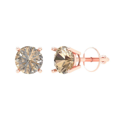 2 ctw Yellow Moissanite Studs Earrings | 6.5mm Round Cut White Gold Screw back | April Birthstone