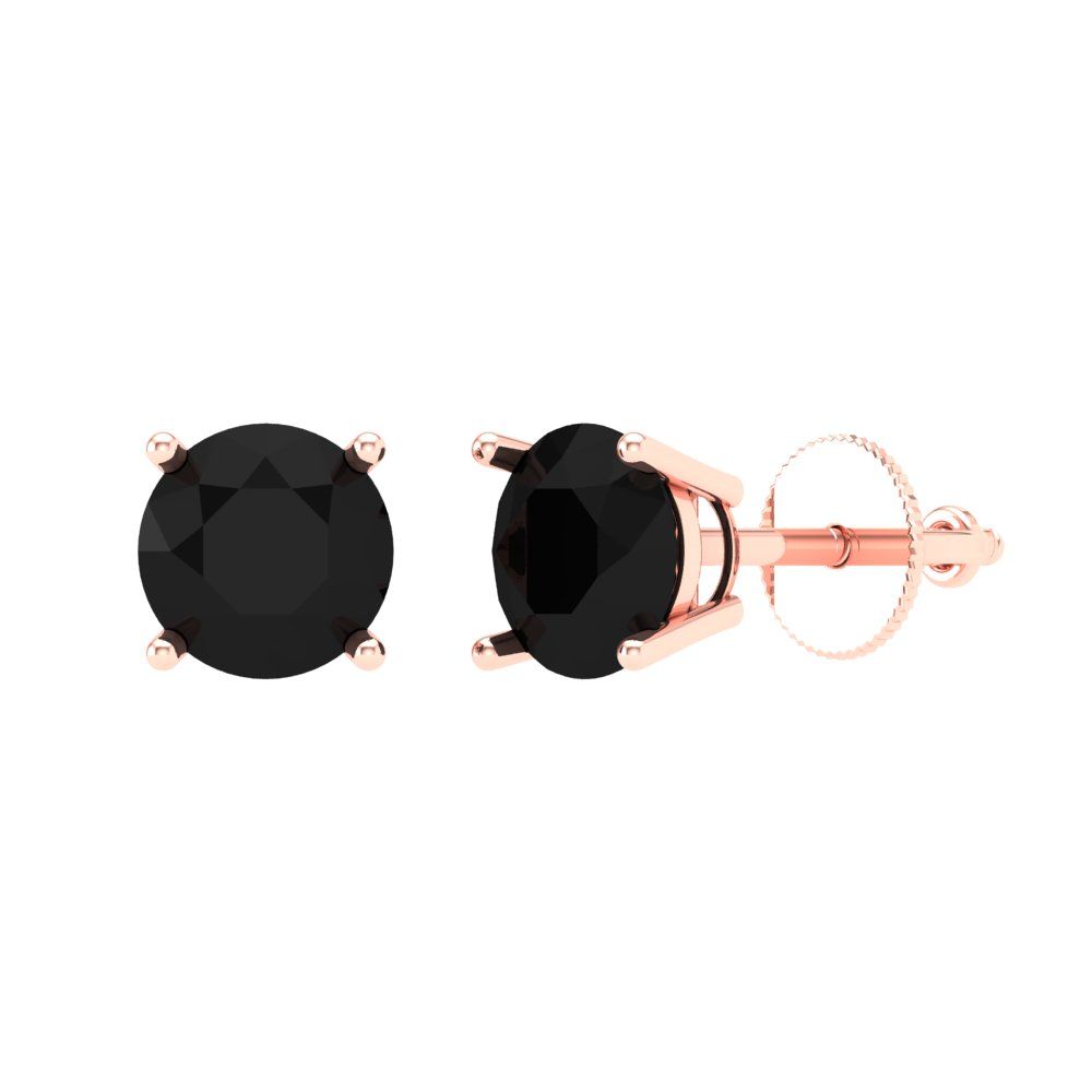 2 ctw Onyx Studs Earrings | 6.5mm Round Cut White Gold Screw back | July Birthstone