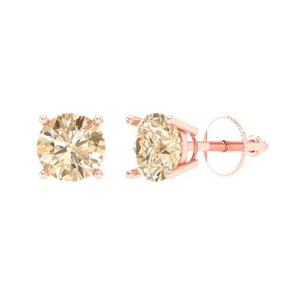 2 ctw Morganite Studs Earrings | 6.5mm Round Cut White Gold Screw back | February Birthstone