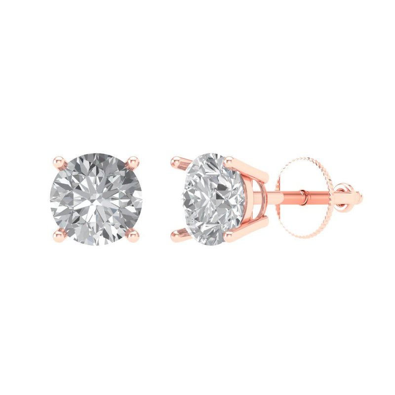 2 ct Brilliant Round Cut Solitaire Studs Natural Diamond Stone Clarity SI1-2 Color G-H Rose Gold Earrings Screw back
