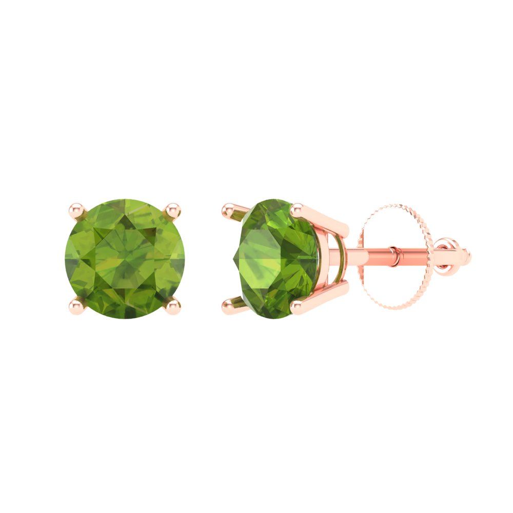 2 ctw Peridot Studs Earrings | 6.5mm Round Cut White Gold Screw back | August Birthstone