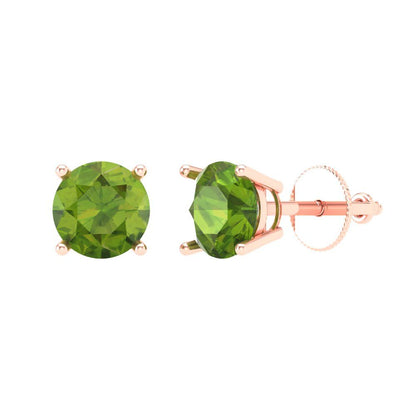 2 ctw Peridot Studs Earrings | 6.5mm Round Cut White Gold Screw back | August Birthstone
