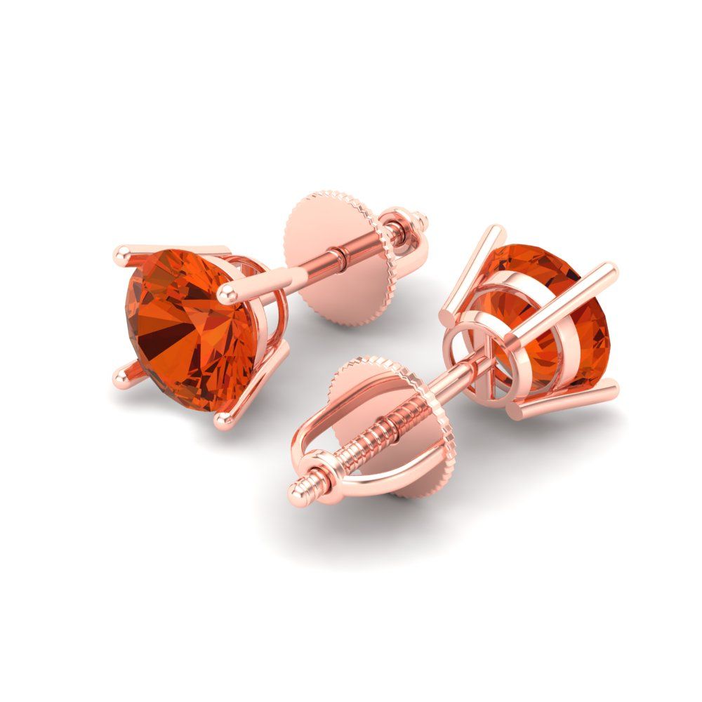 2 ctw Red Zirconia Studs Earrings | 6.5mm Round Cut White Gold Screw back | April Birthstone