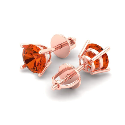 2 ctw Red Zirconia Studs Earrings | 6.5mm Round Cut White Gold Screw back | April Birthstone