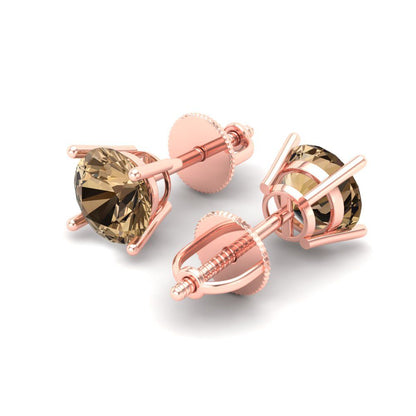 2 ctw Champagne Studs Earrings | 6.5mm Round Cut White Gold Screw back | April Birthstone