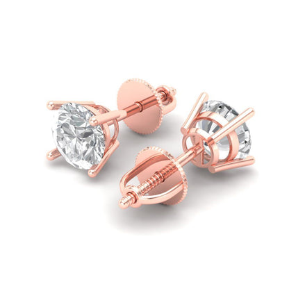 2 ctw Zirconia Diamond Studs Earrings | 6.5mm Round Cut White Gold Screw back | April Birthstone