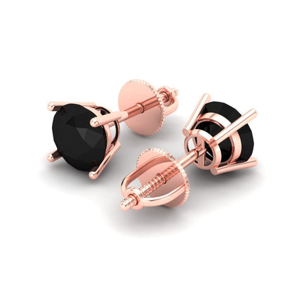 2 ctw Onyx Studs Earrings | 6.5mm Round Cut White Gold Screw back | July Birthstone
