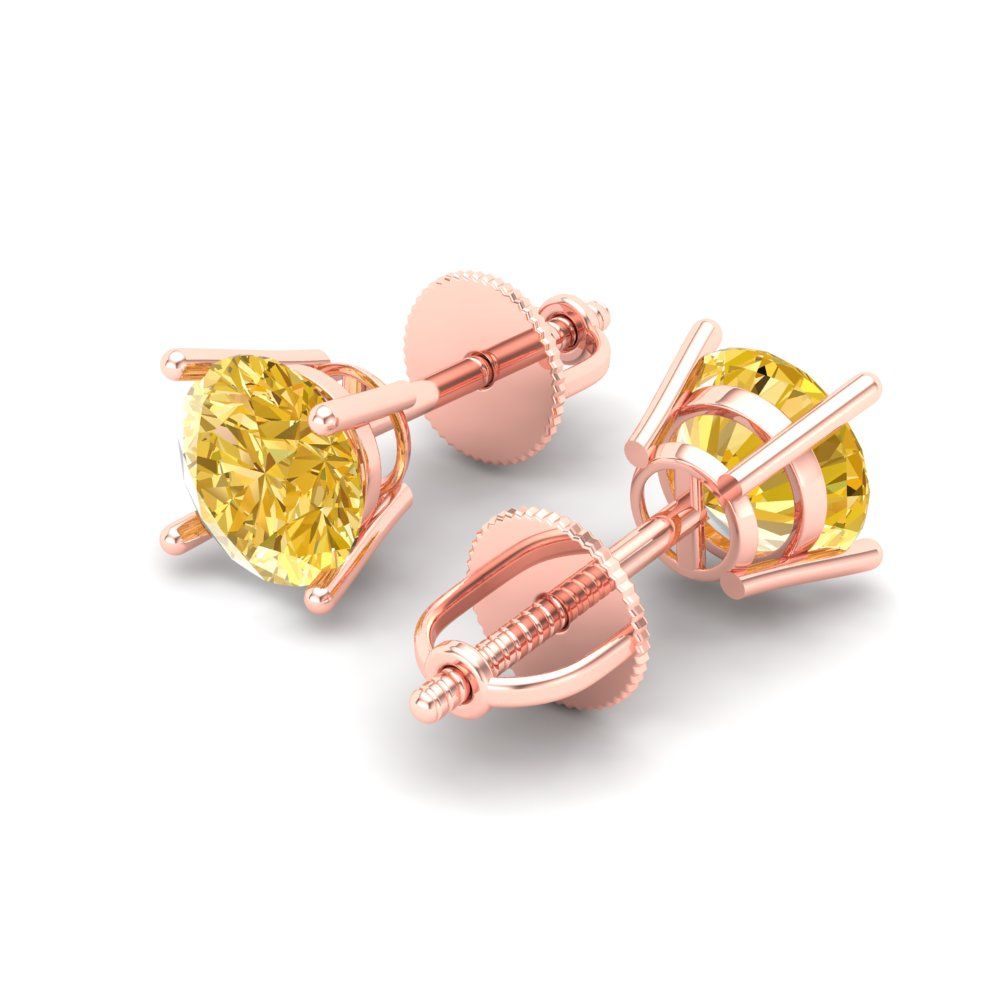 2 ctw Yellow Zirconia Studs Earrings | 6.5mm Round Cut White Gold Screw back | April Birthstone