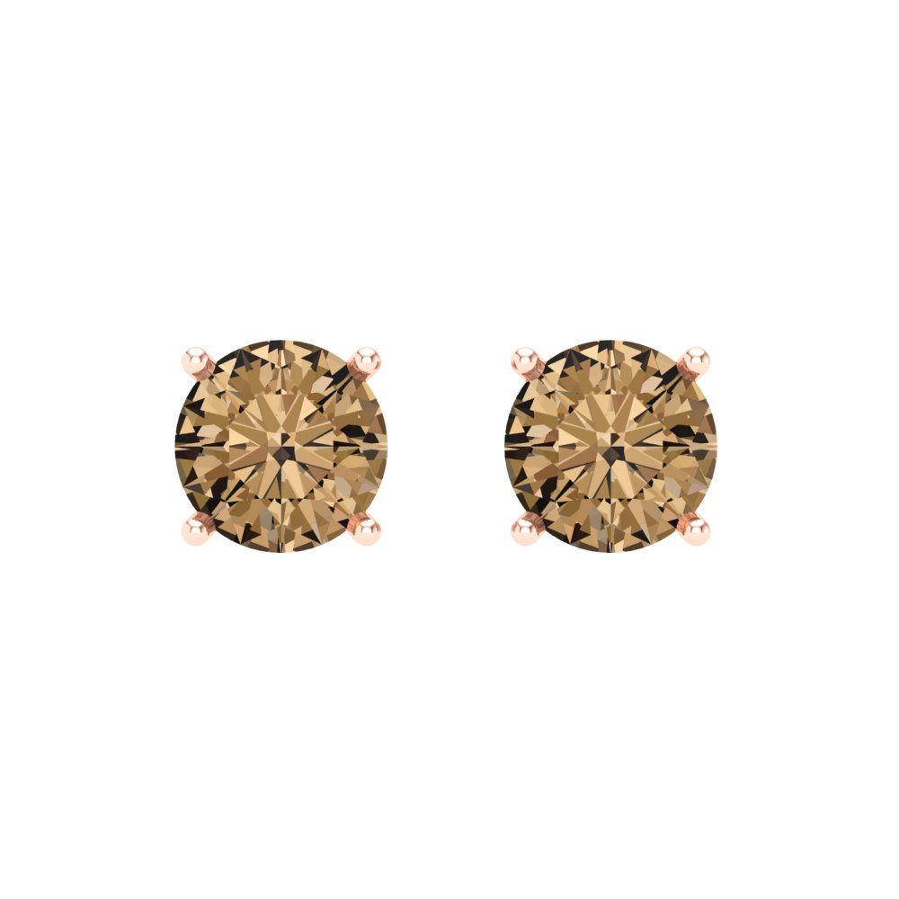 2 ctw Champagne Studs Earrings | 6.5mm Round Cut White Gold Screw back | April Birthstone