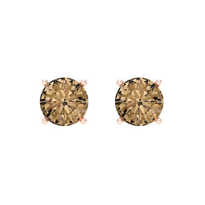 2 ctw Champagne Studs Earrings | 6.5mm Round Cut White Gold Screw back | April Birthstone