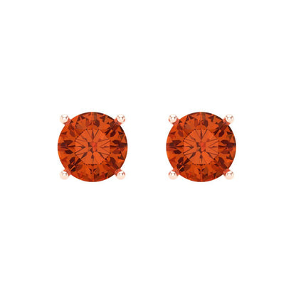 2 ctw Red Zirconia Studs Earrings | 6.5mm Round Cut White Gold Screw back | April Birthstone