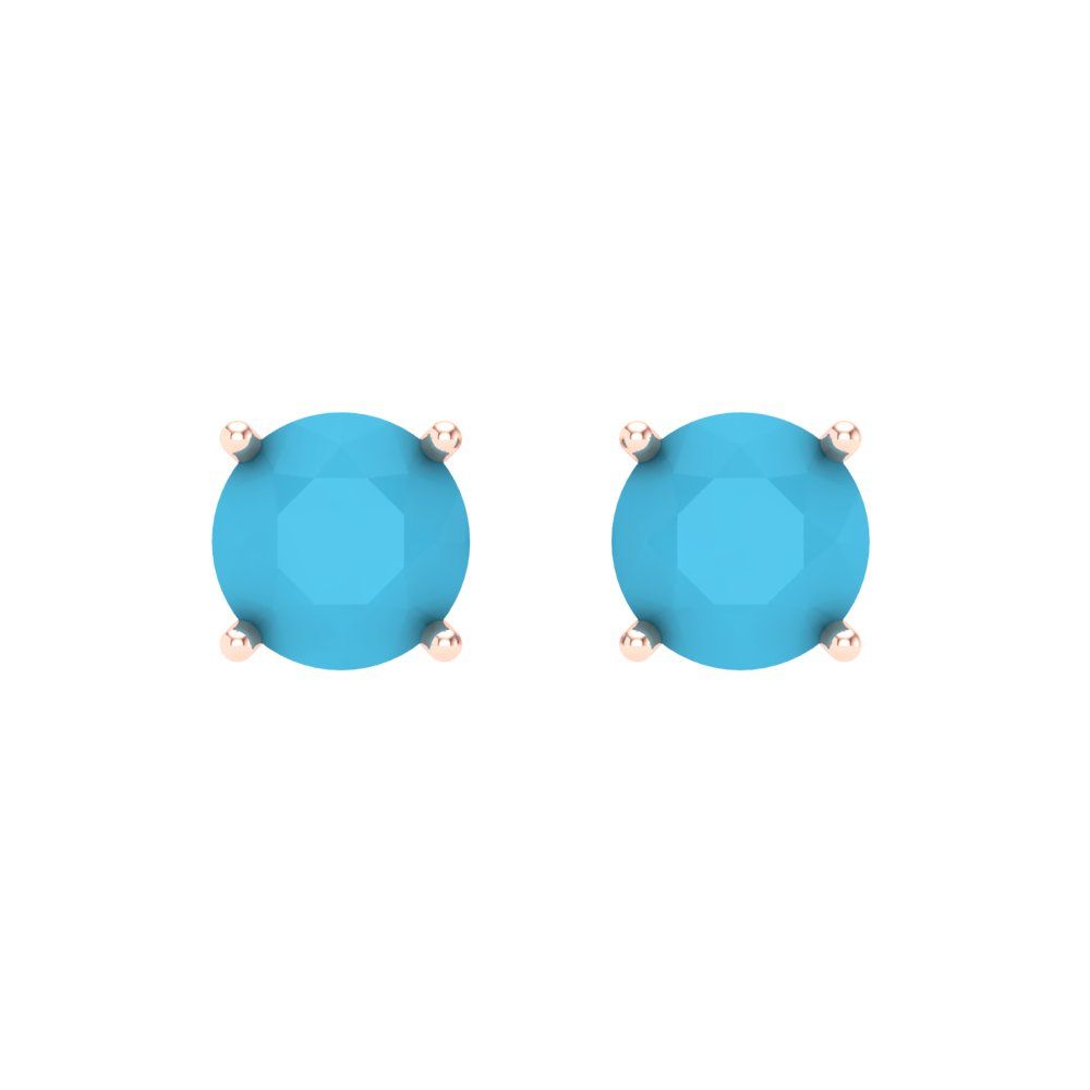 2 ctw Turquoise Studs Earrings | 6.5mm Round Cut White Gold Screw back | December Birthstone