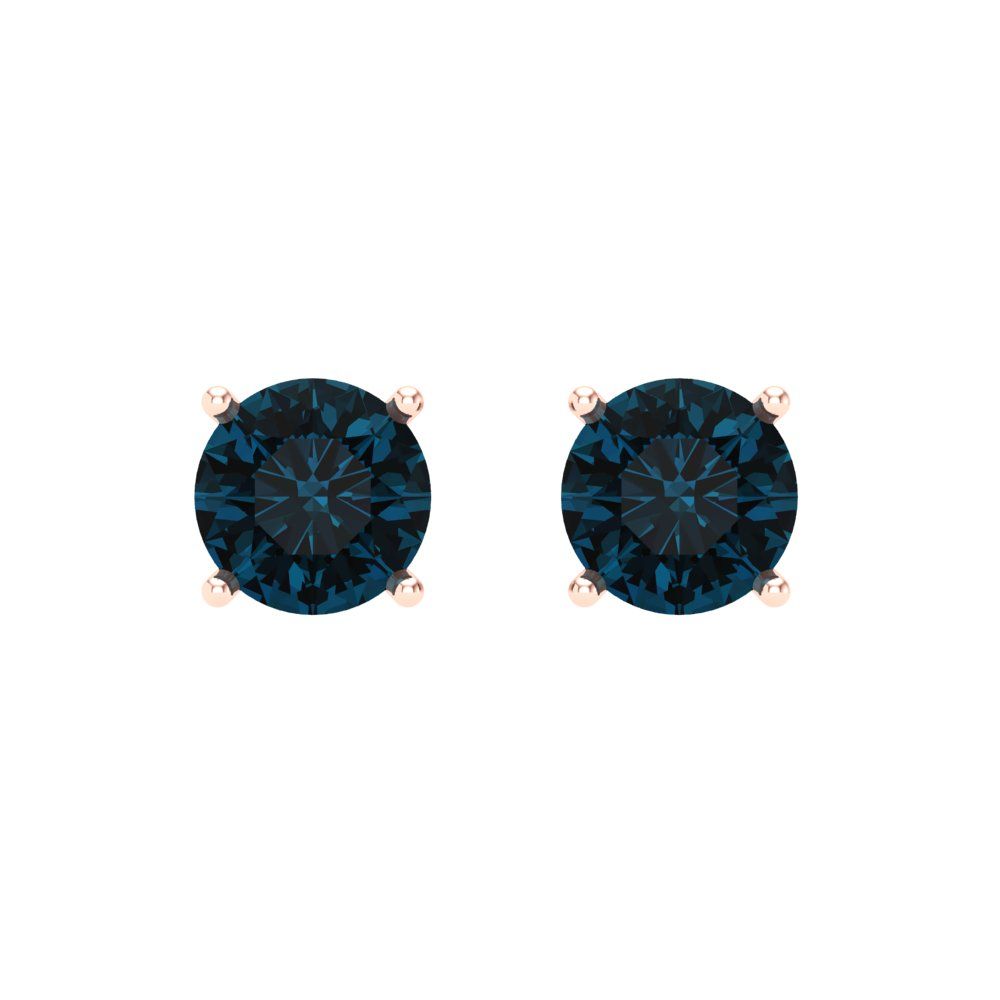2 ctw London Blue Topaz Studs Earrings | 6.5mm Round Cut White Gold Screw back | December Birthstone