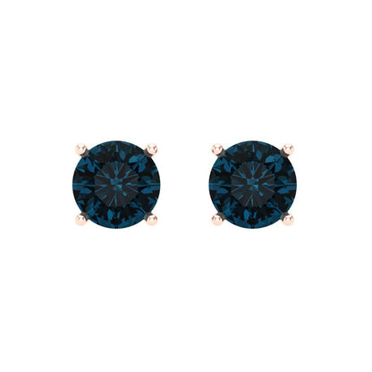 2 ctw London Blue Topaz Studs Earrings | 6.5mm Round Cut White Gold Screw back | December Birthstone