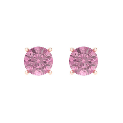 2 ctw Pink Zirconia Studs Earrings | 6.5mm Round Cut White Gold Screw back | April Birthstone