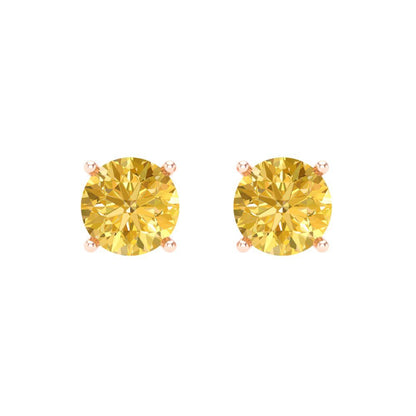 2 ctw Yellow Zirconia Studs Earrings | 6.5mm Round Cut White Gold Screw back | April Birthstone