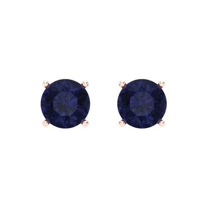 2 ctw Blue Sapphire Studs Earrings | 6.5mm Round Cut White Gold Screw back | September Birthstone