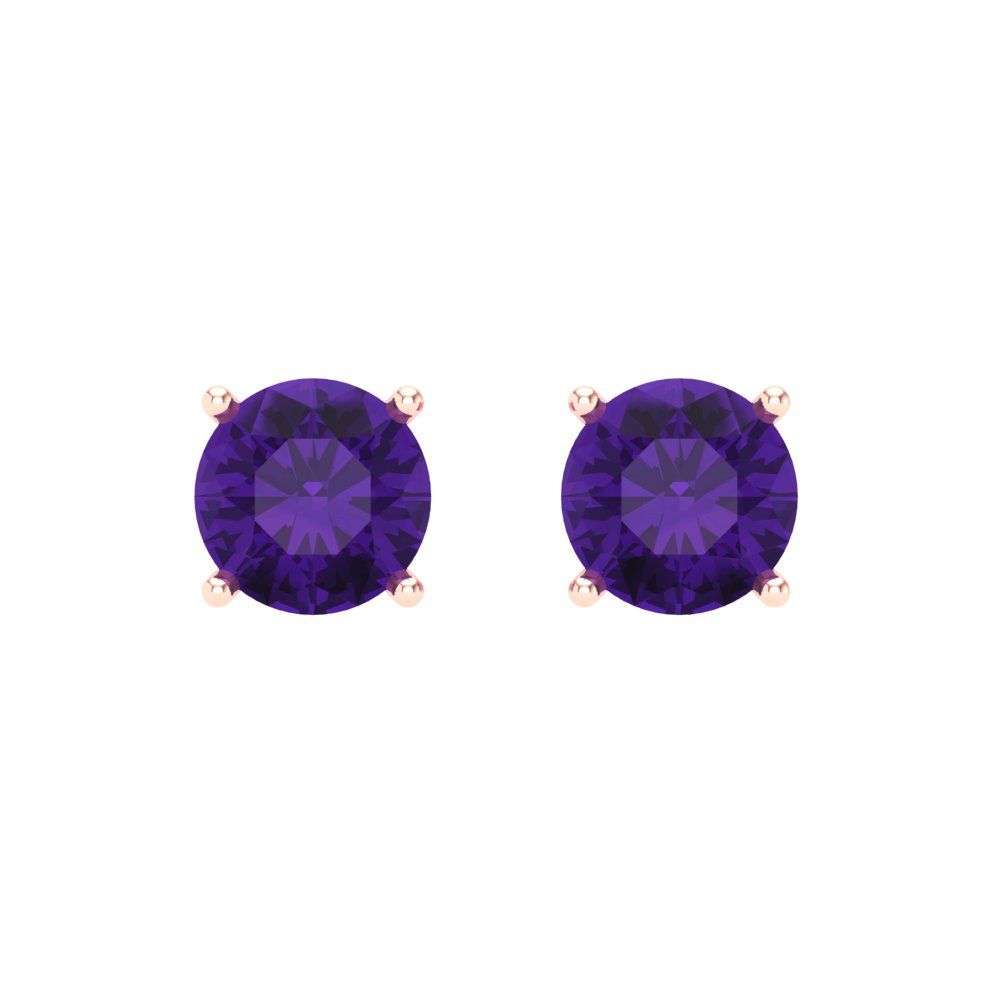 2 ctw Amethyst Studs Earrings | 6.5mm Round Cut White Gold Screw back | February Birthstone