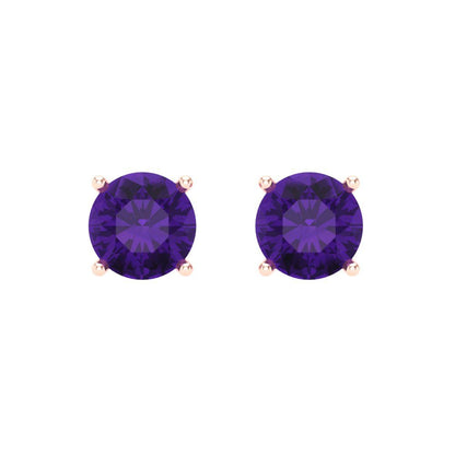 2 ctw Amethyst Studs Earrings | 6.5mm Round Cut White Gold Screw back | February Birthstone